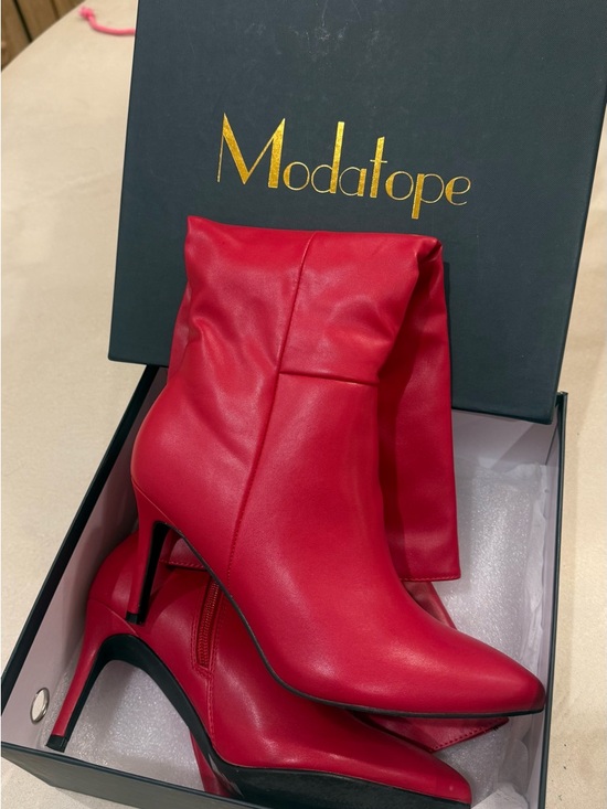 Modatope Shoes - Red Pointed Toe Stiletto Ankle Boots - Women